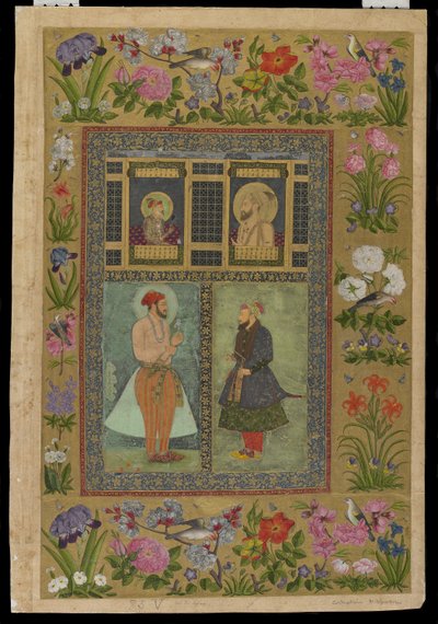 Four Portraits from the St. Petersburg Album, detached album folio, c.1650-1660; borders mid-18th century by Mughal School